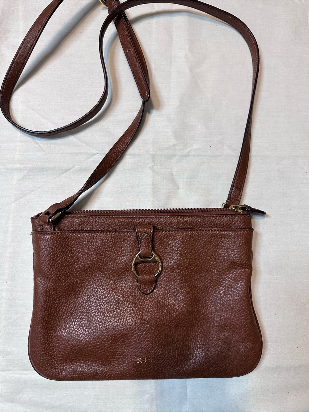Lauren Ralph Lauren Brown Pebbled Leather Crossbody with Bridle Ring